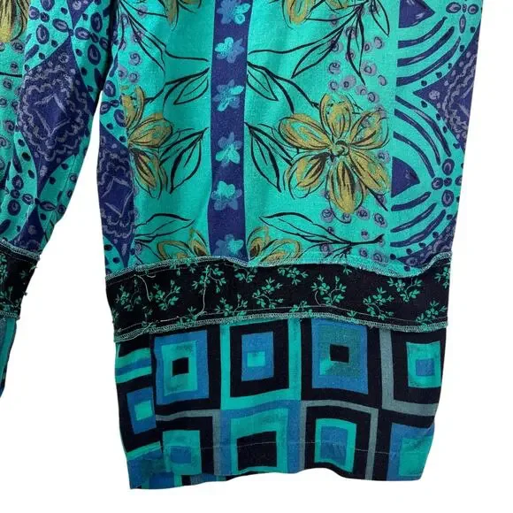 Vintage Plus Size 2 Piece Set 22W 24W Teal Patchwork Rayon Pants Shirt Outfit - Picture 15 of 16